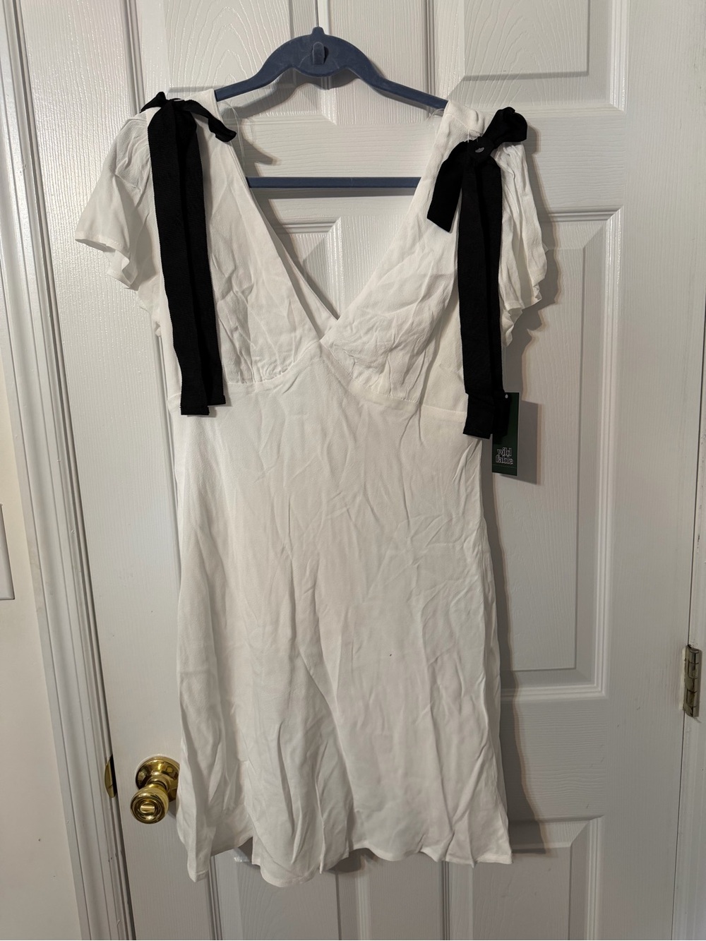 wild fable White Mini Dress with Black Tie Shoulder Straps